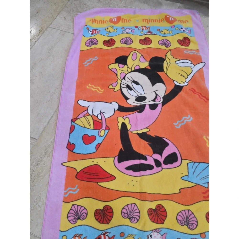 Vintage Minnie 'n‎ Me Mouse Beach Bath Towel Franco Pink Orange Fish 52x28
